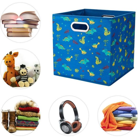 4 Sky-Blue Thick Fabric Drawer Foldable Cubes Organizer with Dual Metal Handles - Picture 3 of 7